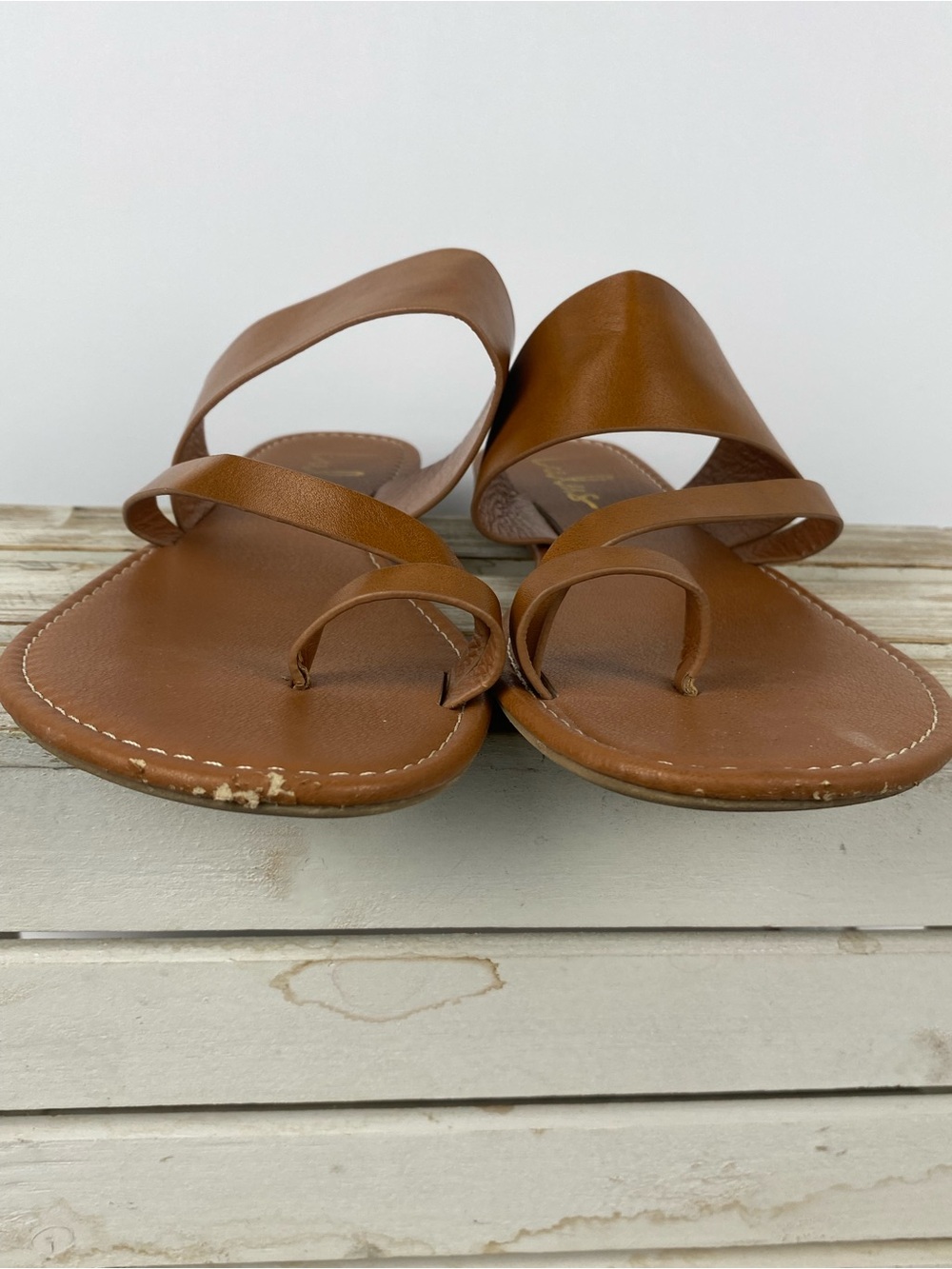 Lulus Avena brown vegan leather flat sandals women’s size 10 - Picture 9 of 14